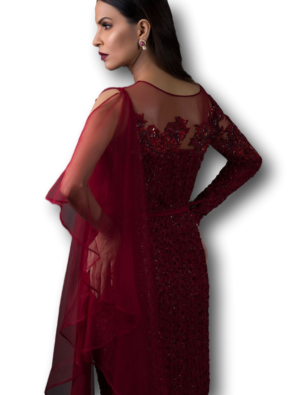 Party Wear Red and Maroon color Georgette fabric Gown : 1834852